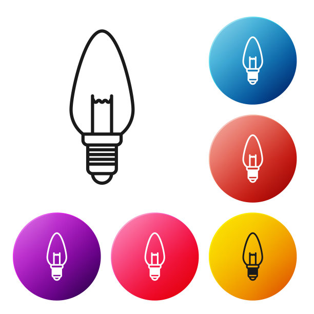 黑线灯泡的概念概念图标孤立在白色的背景。能量和理念的象征。灵感的概念。设置彩色圆形按钮图标。矢量图图片下载