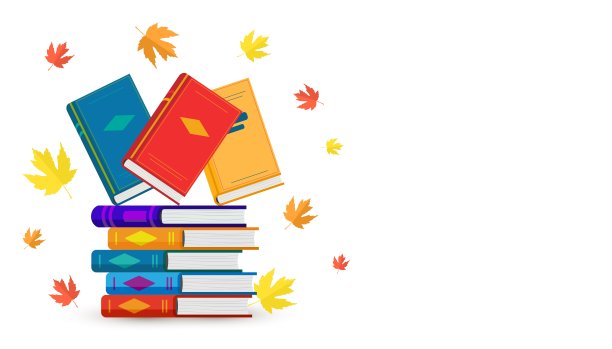矢量模板与堆叠彩色书籍与秋天的叶子和复制空间。图片下载