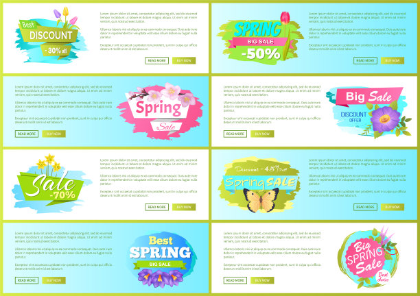 一套春季销售广告标签标签雏菊花图片下载