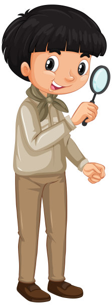 白色背景上拿着放大镜的男孩图片下载