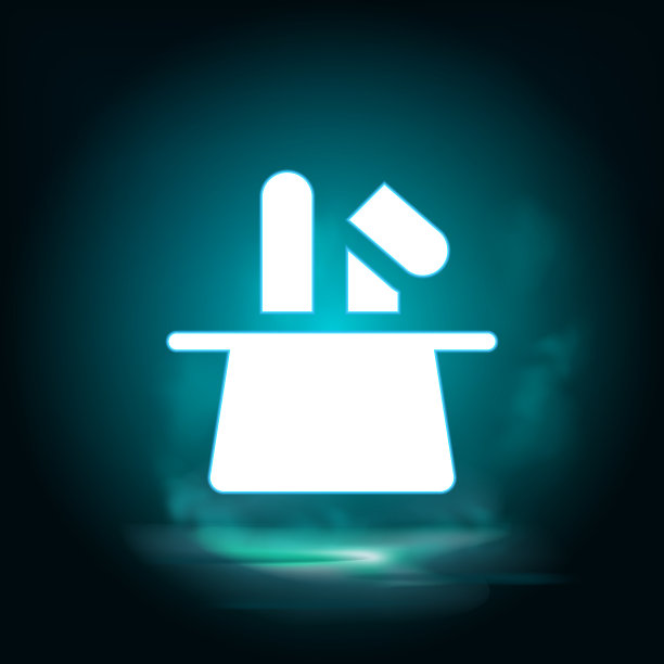 帽子，兔子矢量图标。灯光蓝色烟雾霓虹图标。帽子,兔子向量图片下载