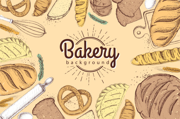 面包店的背景。烘焙产品俯视图图片下载