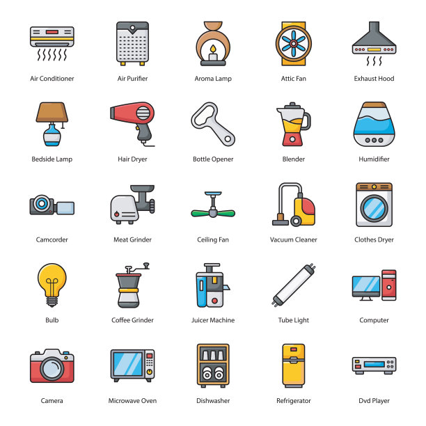 电子和电器平面向量集图片下载