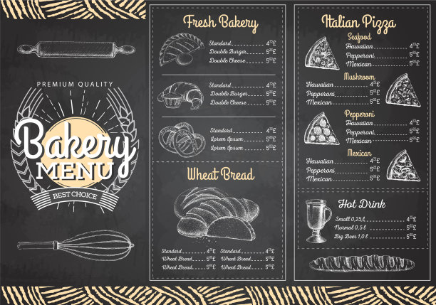 复古粉笔画面包店菜单设计。餐厅的菜单图片下载