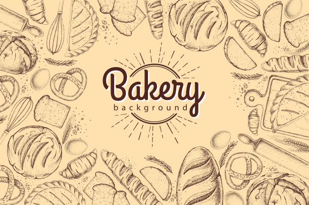 面包店的背景。烘焙产品俯视图图片下载