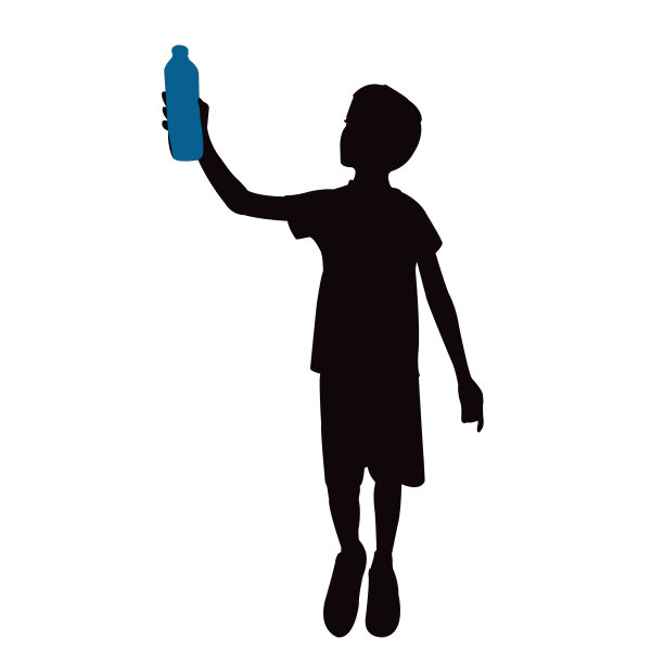 拿着水瓶的男孩，剪影向量图片下载
