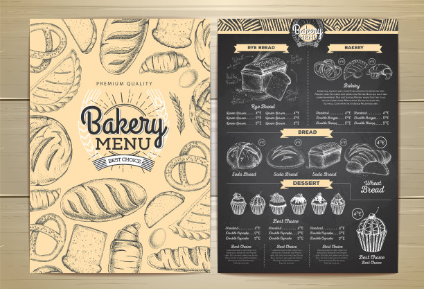 复古粉笔画面包店菜单设计。餐厅的菜单图片下载