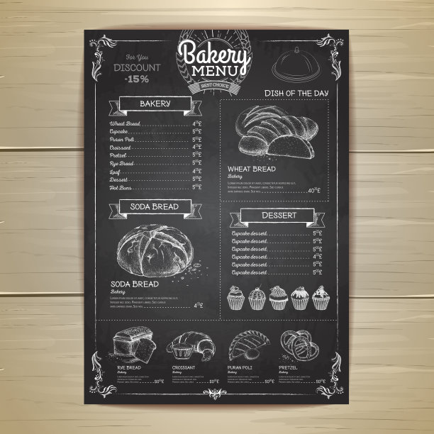复古粉笔画面包店菜单设计。餐厅的菜单图片下载