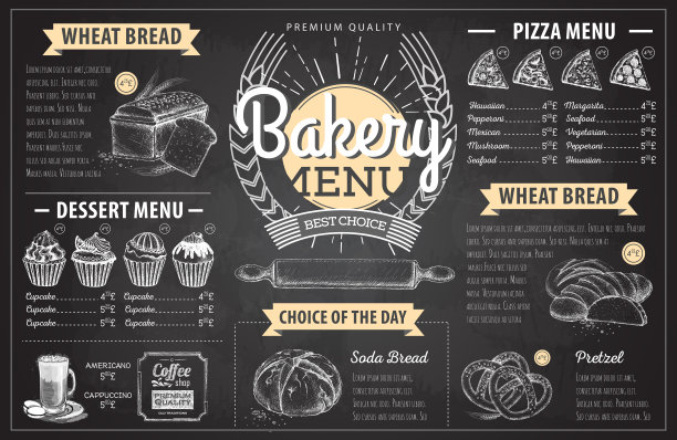 复古粉笔画面包店菜单设计。餐厅的菜单图片下载