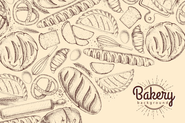 面包店的背景。烘焙产品俯视图图片下载