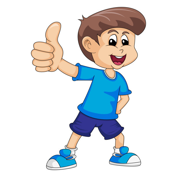 一个蓝色的男孩给卡通矢量插图竖起大拇指图片下载