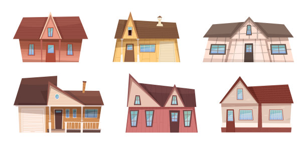 私人住宅和村舍的集合。卡通别墅及度假村图片下载