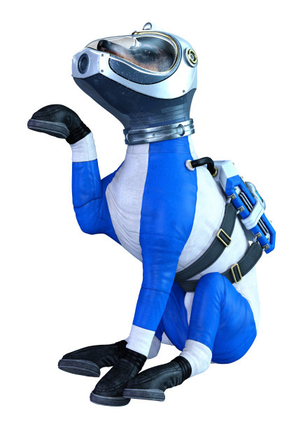 3D插图宇航员狗在白色图片下载