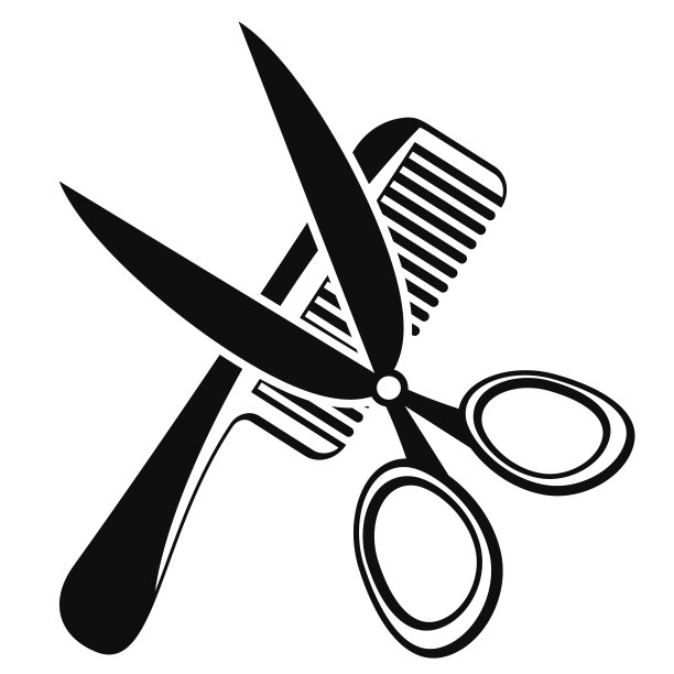 剪影的剪刀和梳子在一个白色。孤立的,标志图片下载