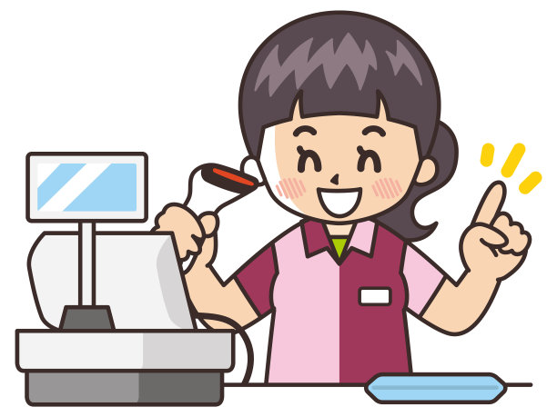 在收银机前为顾客服务的便利商店职员图片下载