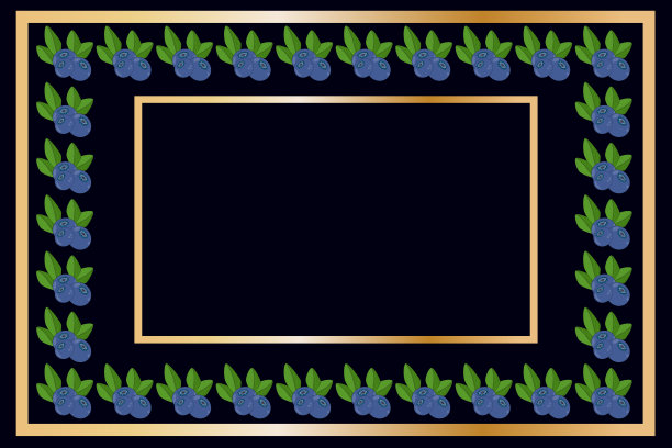 方形金框蓝莓茶，酒或酒精标签包装模板设计。图片下载