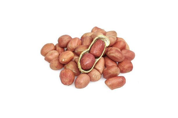 把花生种子单独堆在白色的背景上。特写花生开壳图片下载