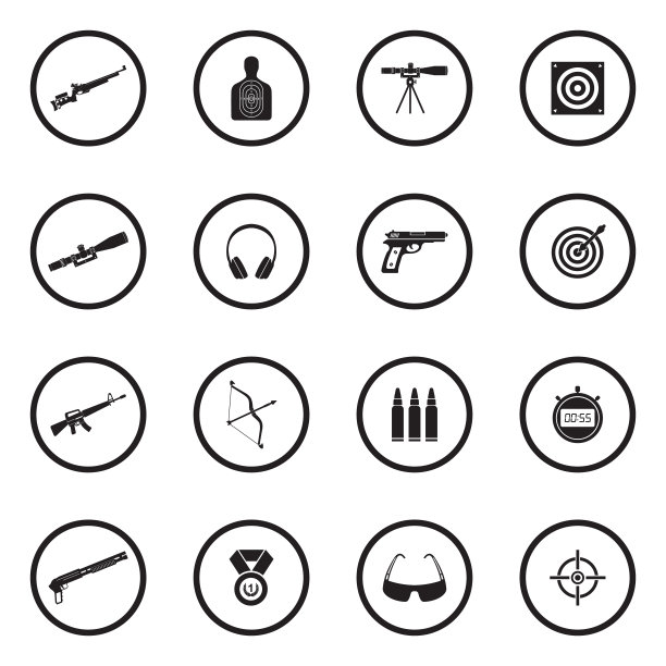 射击场图标。圆形黑色扁平设计。矢量图。图片下载