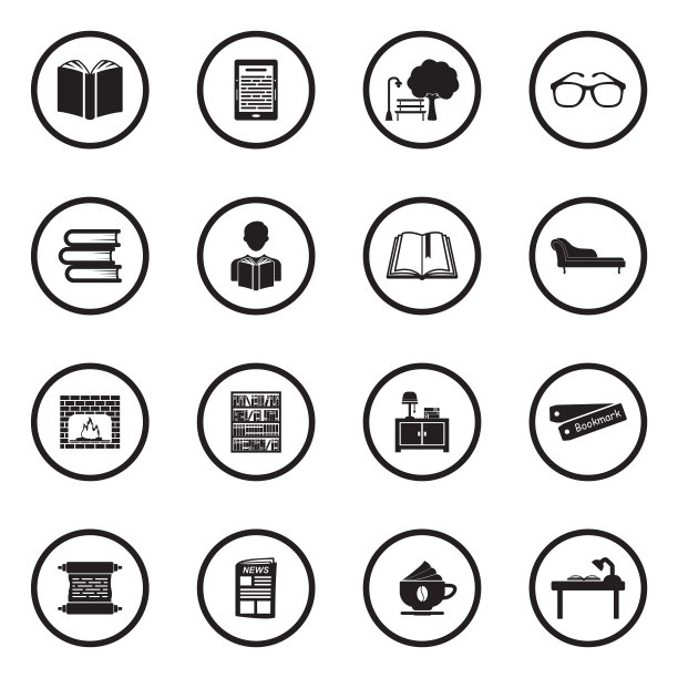 阅读图标。圆形的黑色平面设计。矢量插图。图片下载