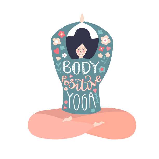 矢量插图与手写身体积极瑜伽。图片下载