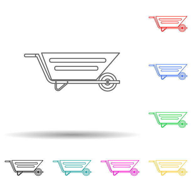 建筑手推车多颜色风格图标。简单的细线，轮廓向量的家居维修工具图标的用户界面和用户体验，网站或移动应用程序图片下载