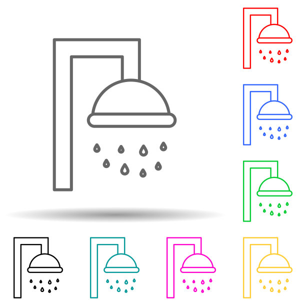 淋浴多色风格图标。简单的细线，轮廓向量的酒店图标的用户界面和用户体验，网站或移动应用程序图片下载