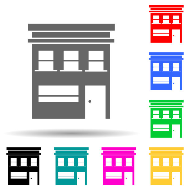 两层楼多色风格的图标。简单的字形，平面矢量的房屋图标，用户界面和用户体验，网站或移动应用程序图片下载