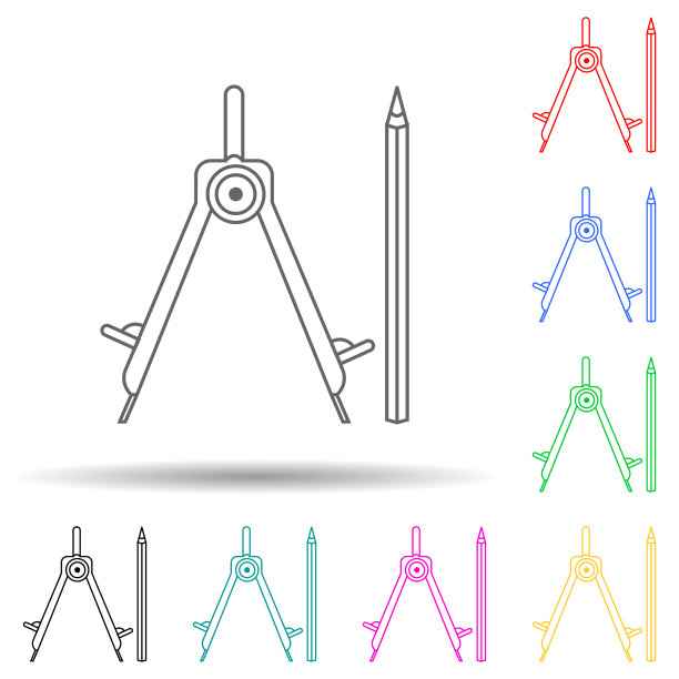 铅笔和圆规多色风格图标。简单的细线，轮廓向量的家居维修工具图标的用户界面和用户体验，网站或移动应用程序图片下载
