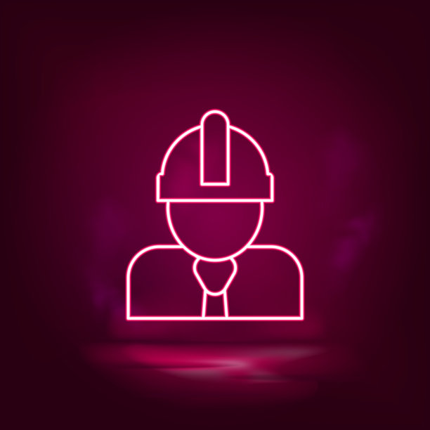 建筑师，建筑工人矢量霓虹灯图标。图解孤立向量si图片下载