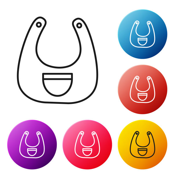 黑线婴儿围兜图标孤立在白色背景。设置彩色圆形按钮图标。矢量图图片下载