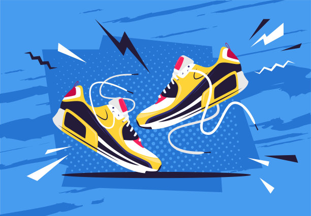 在活跃的复古风格的背景上一双运动鞋的矢量插图图片下载