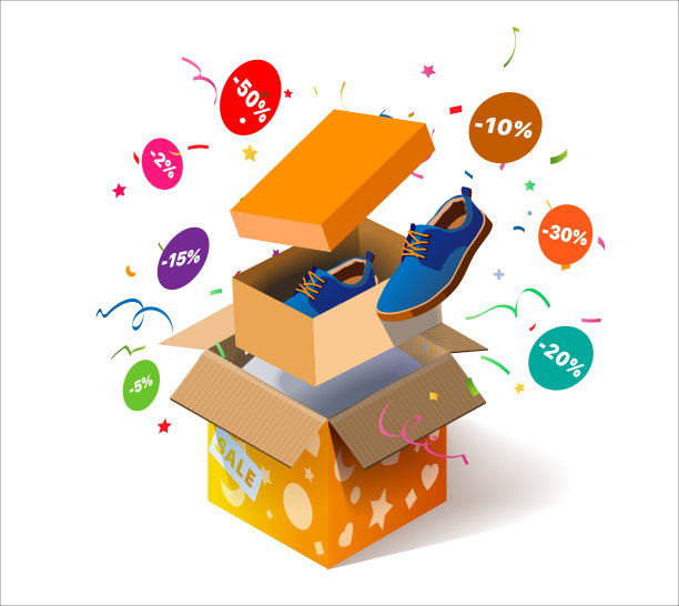 打开纸板箱，里面有男鞋和碎纸，背景是白色图片下载