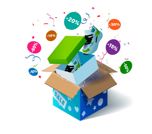 打开纸板箱与运动鞋和碎纸爆炸内和白色背景图片下载