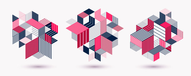 多边形低多边形向量抽象设计集，艺术复古风格的背景广告或印刷，封面或海报，横幅或卡片。线性三维三角形和立方体元素。图片下载