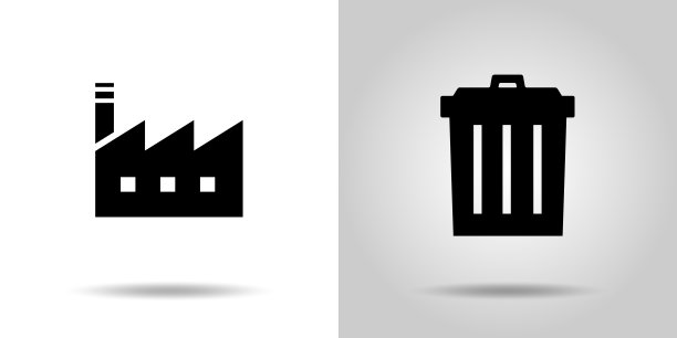 工厂和垃圾桶图标设置图片下载