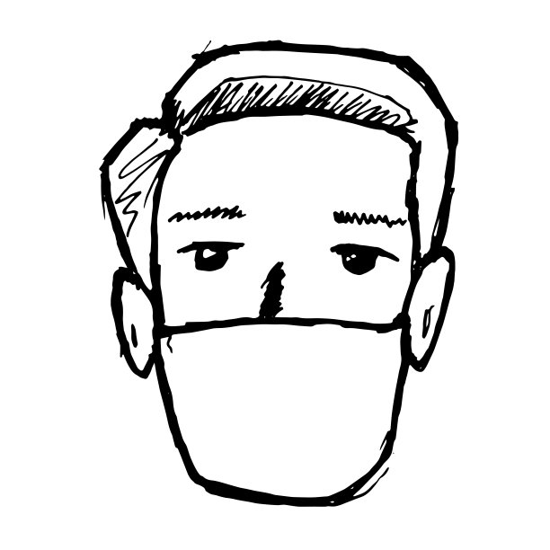 黑色和白色的剪影，一个男人的脸与保护面具。病毒防护的概念。图片下载