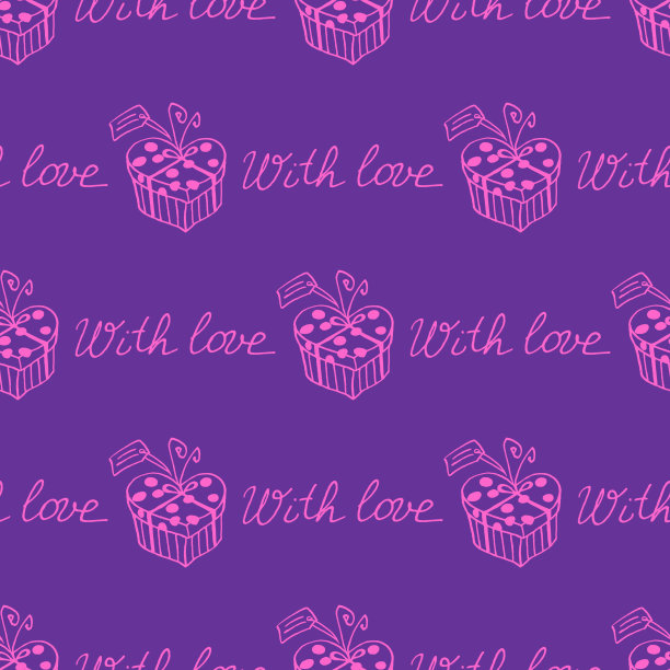 无缝模式与礼品盒和心。可爱的手绘涂鸦。概念包装纸，贺卡，圣诞节，包装，婚礼，生日，织物，情人节，母亲节图片下载
