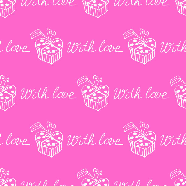 无缝模式与礼盒蝴蝶结和丝带。可爱的手绘涂鸦。概念包装纸，贺卡，圣诞节，包装，婚礼，生日，织物，情人节，母亲节图片下载