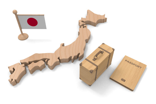 带着你的护照和包去日本。木材纹理。三维演示图片下载