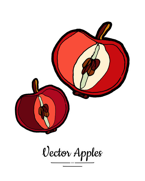 苹果向量孤立。红色水果手绘插图。时尚食品素食菜单水果标志图标。整个苹果图片下载