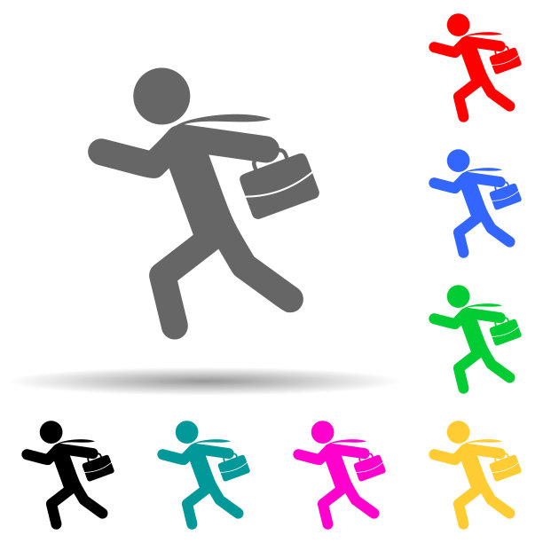 商人到处跑多色风格的图标。简单的字形，人力资源的平面矢量和热狩猎图标的用户界面和用户体验，网站或移动应用程序图片下载
