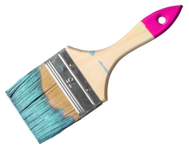 画笔与蓝色油漆(隔离在白色)图片下载