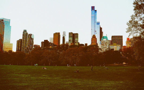 曼哈顿中城天际线在美国南部中央公园反射图片下载