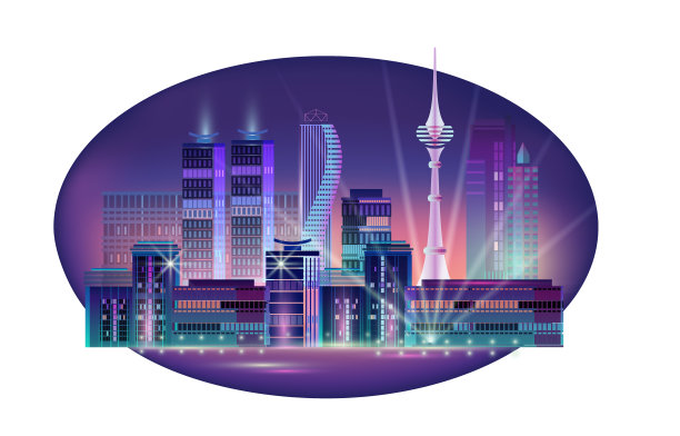 现代城市夜景的片段。向量。图片下载