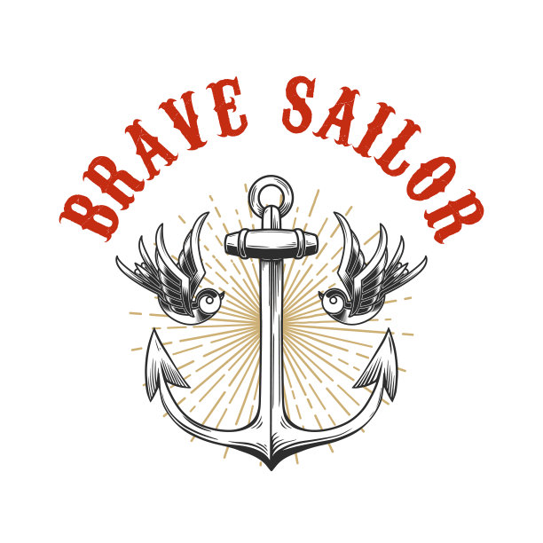 插图的复古锚与燕子雕刻风格。设计元素的标签，标志，海报，t恤。矢量图图片下载