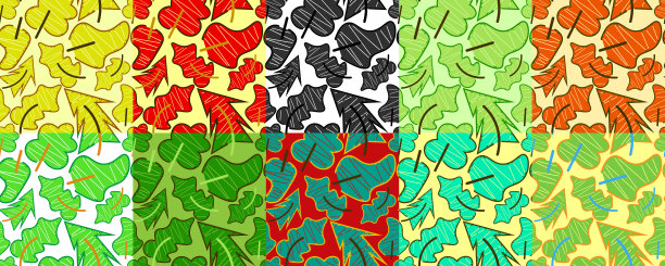 不同背景上的彩色树木的无缝模式集图片下载