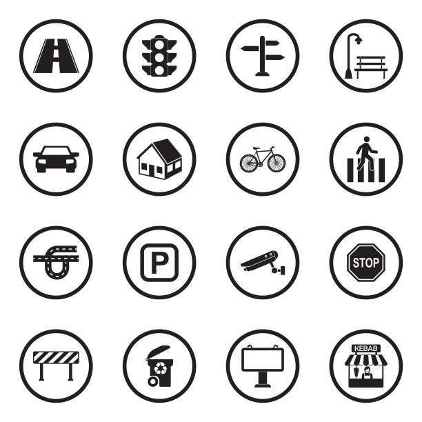 街图标。圆形的黑色平面设计。矢量插图。图片下载