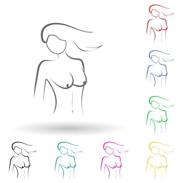 女性身体多色风格图标。用户界面和用户体验、网站或移动应用程序的简单符号、人体部件的平面矢量图标图片下载