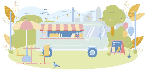 街头美食节卡车或移动餐厅横幅图片下载