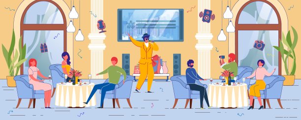 《餐馆里的人与Showman表演》图片下载